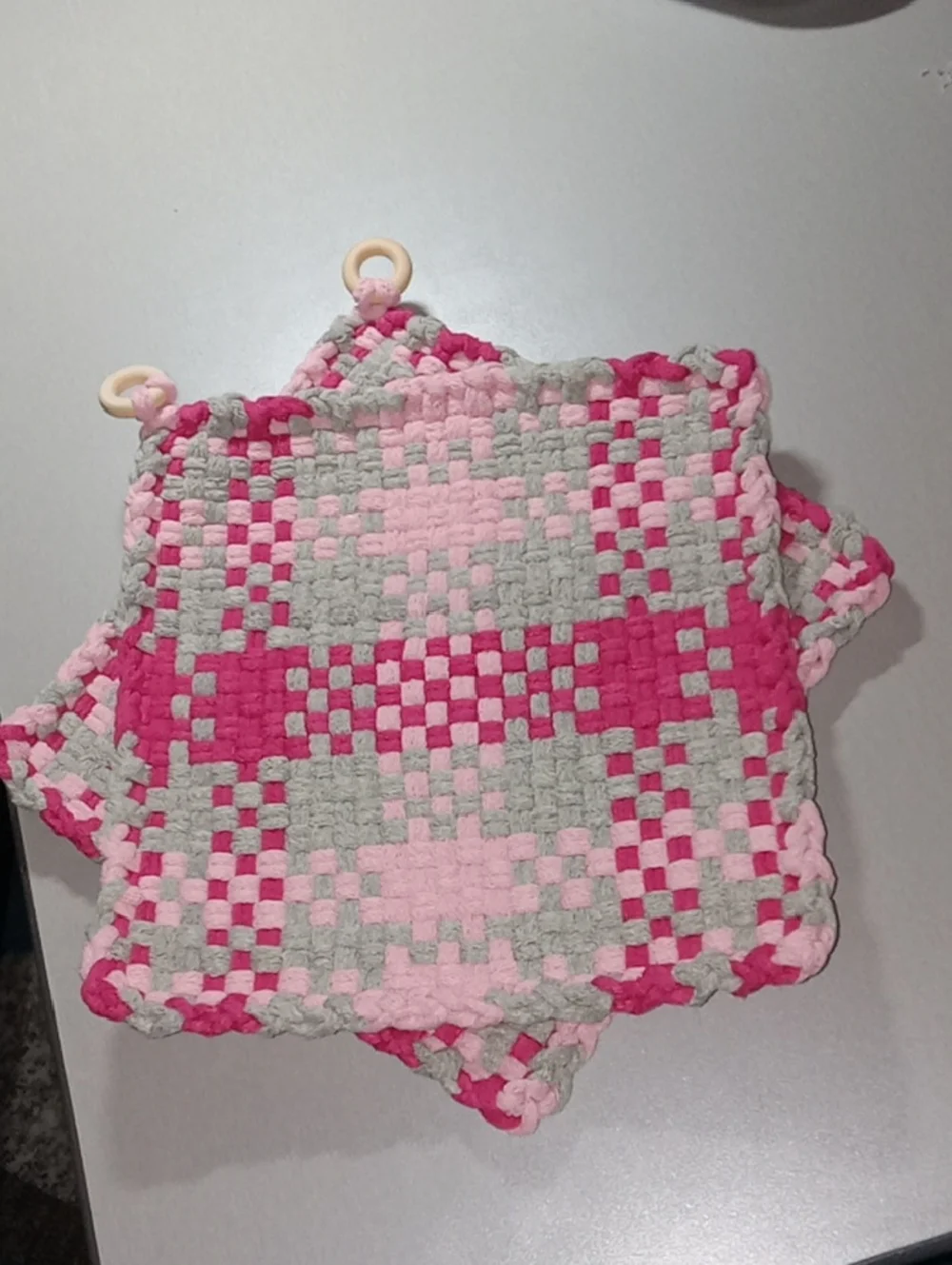 Handmade Pink & Gray Woven Pot Holders - Set of 2